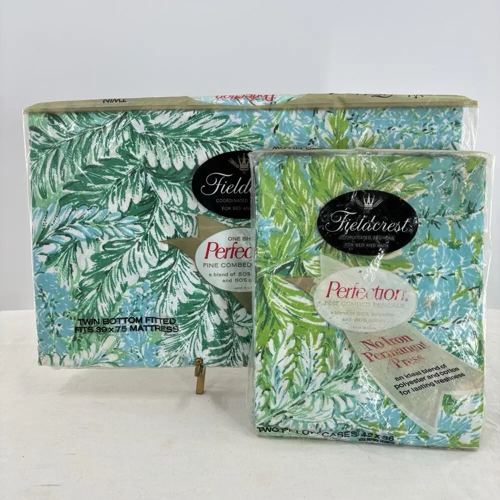 Fieldcrest Nature Walk Twin Fitted Sheet + Pillowcases NOS